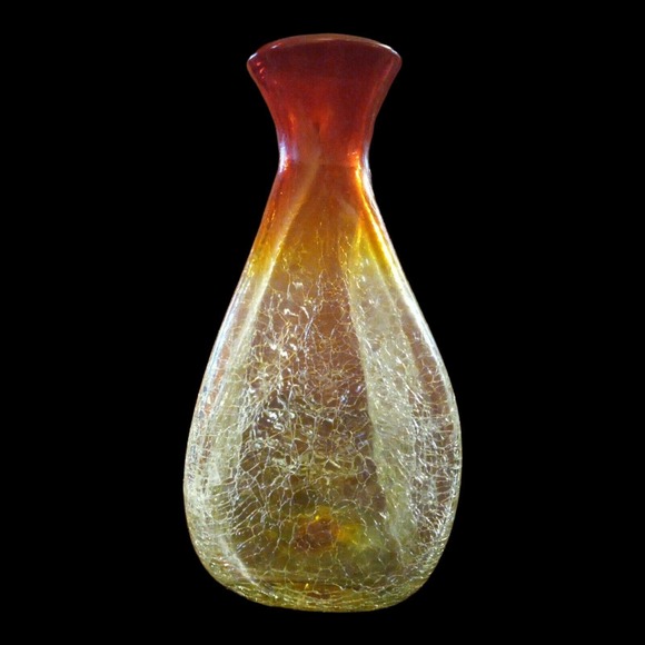 BLENKO GLASS VASE AMBERINA CRACKLE 4 SIDED PINCHED #533 MID CENTURY Tangerine - Picture 1 of 5
